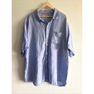 Tommy Bahama Men's Size 3XL Blue 100% Linen Button Up Long Sleeve Shirt